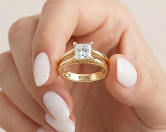 14k Gold Princess Cut Diamond Engagement Ring, Split Shank Cathedral Setting