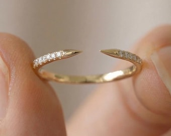 14K Gold Pave Diamond Open Cuff Ring – Minimalist Stacking Jewelry