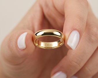 Fede nuziale in oro 14 carati / Anello classico a cupola da 4 mm / Fede unisex in oro liscio / Fede nuziale in oro 10k 18k / Fede con incisione personalizzata