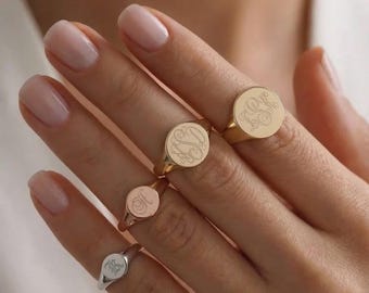 14K 18K Solid Gold Engraved Signet Ring – Personalized Heirloom Jewelry