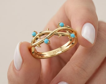 14 kt gouden turkoois ring / massief gouden handgemaakte turkoois ring / geel rosé witgoud / cadeau voor haar