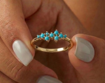 Solid Gold Turquoise Cluster Ring – Yellow, Rose, White Gold Options