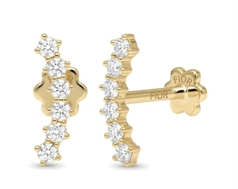 14k Gold Diamond Cluster Helix Piercing, Screw Back Cartilage Earring, Stud Jewelry