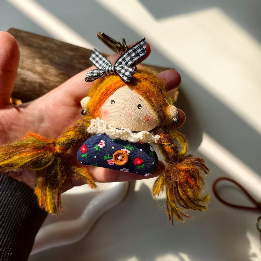 Cottagecore Rag Doll Keychain – Handmade Mini Bag Charm, Prairie Style ...