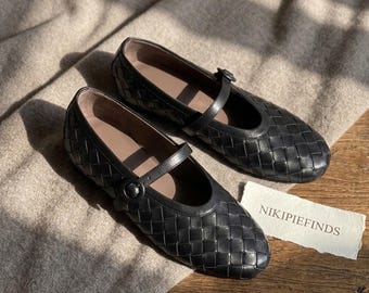 Woven Mary Jane Flats, Round Toe Ballet Shoes, Minimalist  Style Comfort