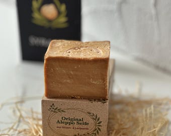 Original Aleppo Seife 35% Lorbeeröl | Geschenkidee | Mit personalisierter KI-Grußkarte |Handgemacht Vegan