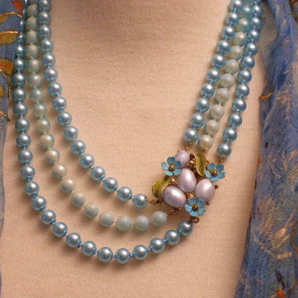 RESERVED for Ashley Reduced Price--Vintage Necklace with Floral Enamel. Clasp  FREE SHIPPING