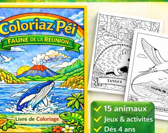 Reunion Island Wildlife Coloring Book – Printable PDF – 15 Animals + Games – Activity for Children Ages 4 and Up – Instant Download