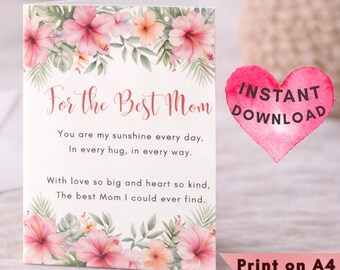 Emotional Mother's Day Card with Poem – Tropical Floral Printable – A4 Foldable Booklet – Gift for Mom – Instant Download