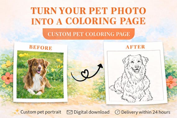 Custom Pet Coloring Page from Photo | Personalized Pet Portrait Coloring Page | Dog Cat Coloring Page | Printable Coloring Page | Pet Lover