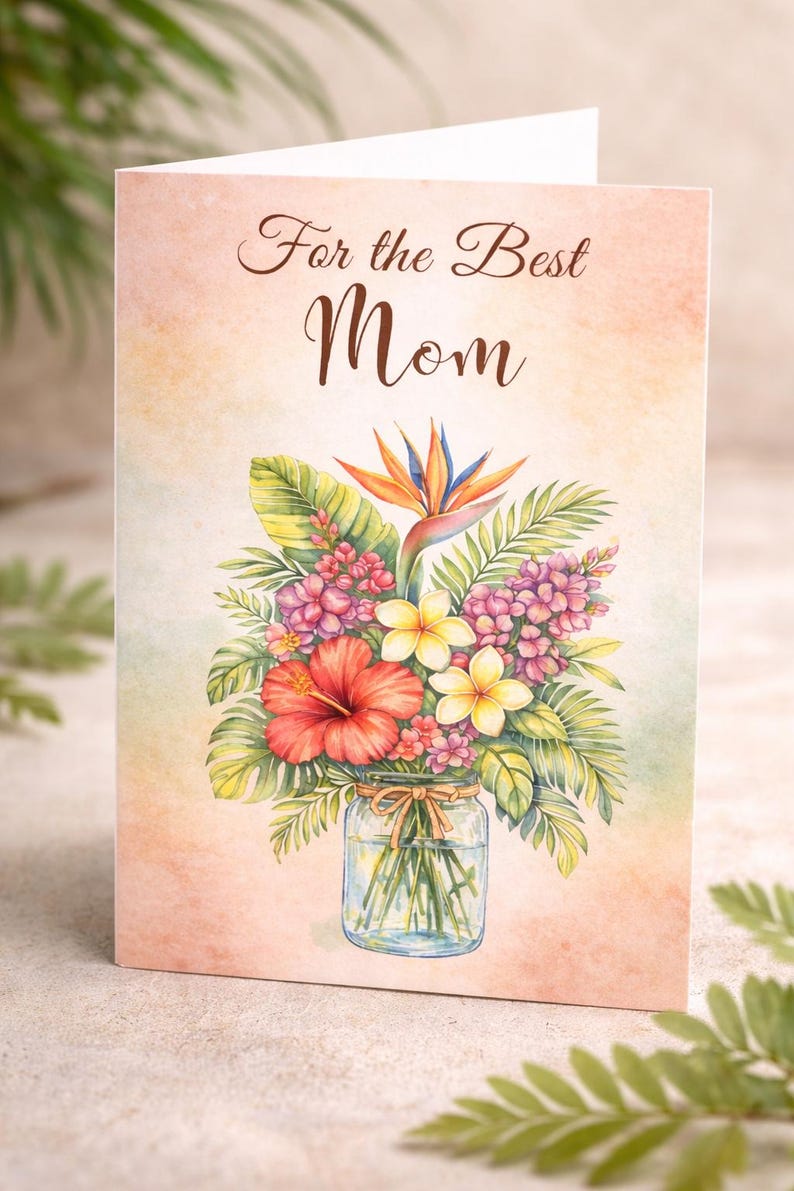 Mother's Day Card Printable – Tropical Floral Card for Mom – A4 Foldable Gift – Instant Download image 3