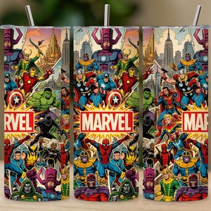Superheld Tumbler Wrap PNG: komische stijl actiehelden sublimatieontwerp (digitale download)