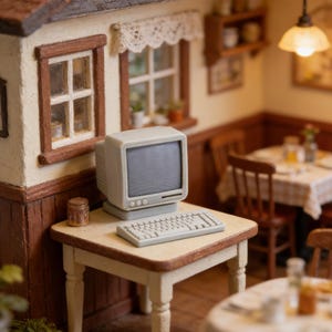 Miniature Vintage Computer Dollhouse Decor Mini Desktop Computer Model Handmade Mini Furniture Dollhouse Accessory Retro Desk Decor