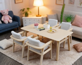 Miniatur Esstisch Set Puppenhaus Möbel Tisch Und Stühle Mini Möbel Set Diorama Decor Maßstab 1: 12 1: 20 1: 25 1: 30
