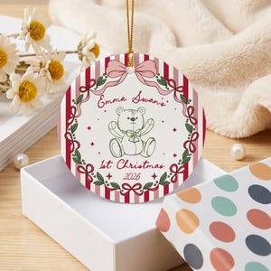 Personalized First Christmas Ornament for Baby, Custom Ceramic Baby Keepsake with 6 Patterns, Baby's First Christmas Gift