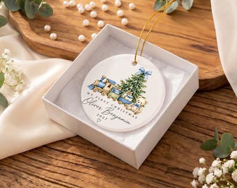 Personalized Baby First Christmas Ornament, Custom Baby Boy Ceramic Keepsake, Newborn Xmas Tree Decoration, Baby Shower Gift