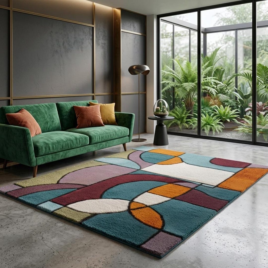Maximilast Rug Bold Geometric Stained Glass Area Rug - Maximalist Art Deco Abstract ...