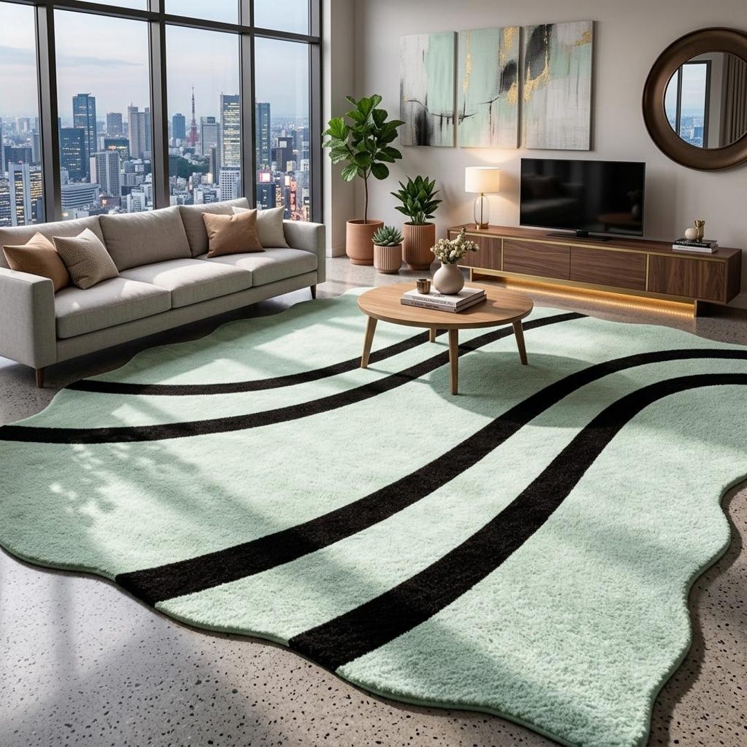 Irregular Abstract Area Rug Modern Abstract Area Rug, Wavy Shape Rug, Irregular Living Room Carpet ...