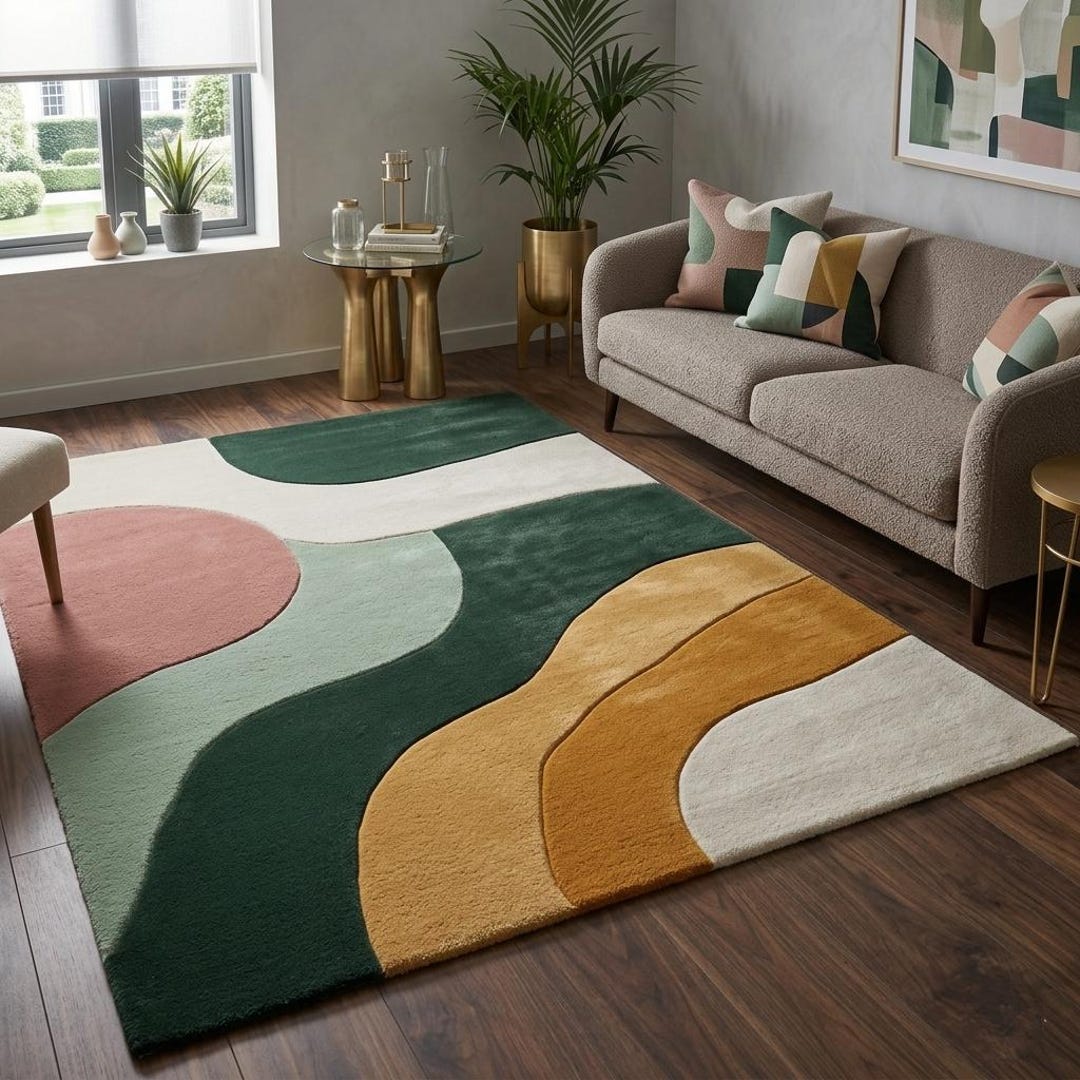 Modern Irregular Rug Modern Wavy Area Rug, Irregular Shape Abstract Carpet, Mid Century ...