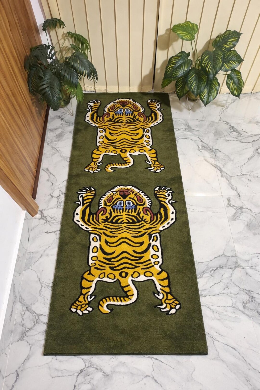 Tibetan Tiger Runner Rug Green Long Hallway Carpet Asian Art Handmade ...