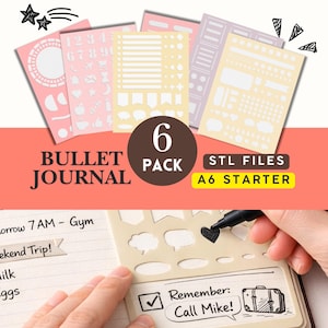 Zestaw szablonów STL Bullet Journal – 6 szablonów Bujo Planner do druku 3D | 112 × 148 mm