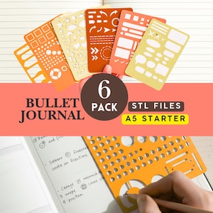 Plantillas Bullet Journal STL Starter Pack – 6 Stencils Básicos para Impresión 3D | Tamaño A5 Compatible | Descarga Digital
