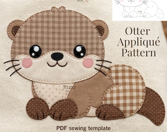 Patrón de aplique de nutria en PDF, plantilla de costura de patchwork, descarga digital para habitación infantil con temática de bosque.