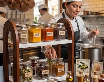 Organizador de encimera de cocina de 2 niveles, estante de madera para especias, soporte de almacenamiento para encimera de cocina, baño y barra de café.