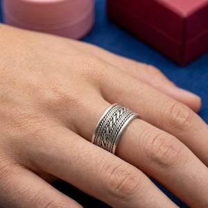 Rope Silver Ring | Twisted Band Adjustable Ring | Minimalist Stackable Silver Ring for Women & Men