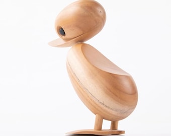 Statuetta in legno di anatra mamma | Decorazione artigianale a forma di uccello | Decorazione rustica da tavolo | Simpatica statuetta di animale per casa e ufficio