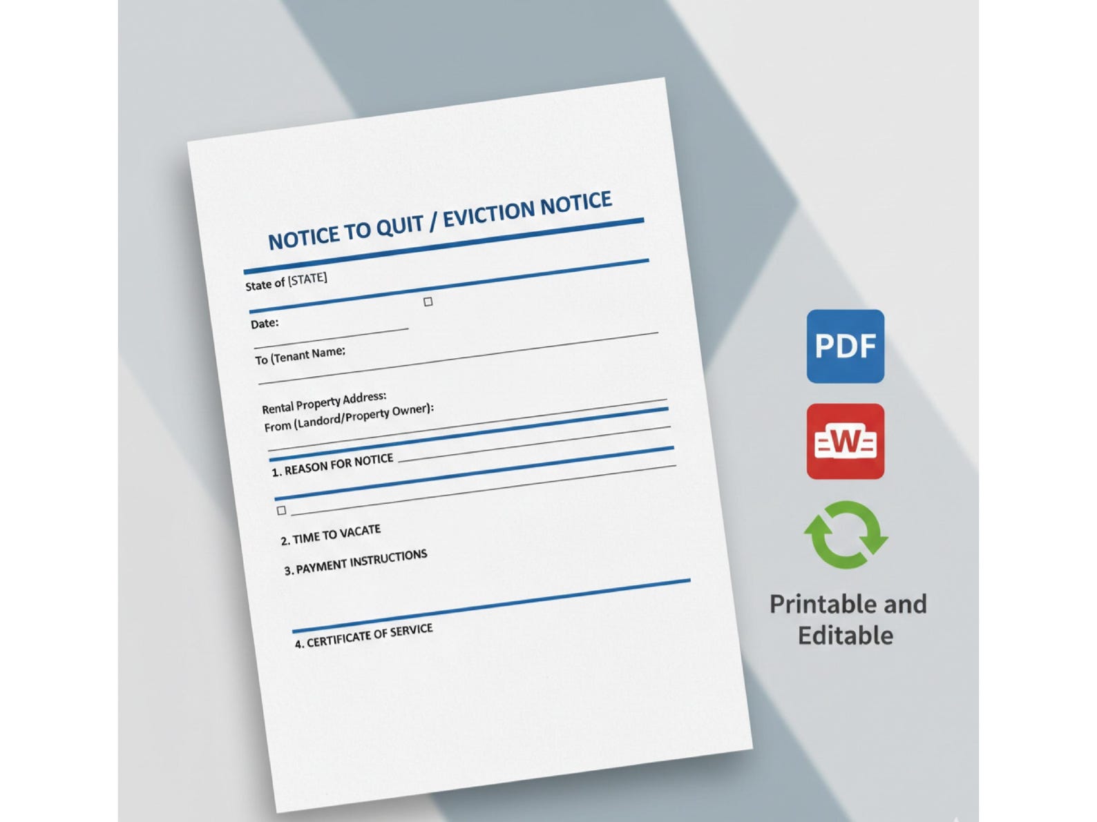 Printable Notice to Quit Template | Eviction Notice | Tenant Removal ...