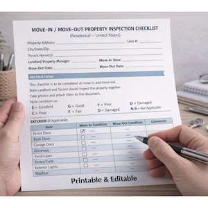 Move-In Move-Out Property Inspection Checklist, Rental Inspection Form, Tenant Walkthrough Checklist (PDF, Google Doc, Word)