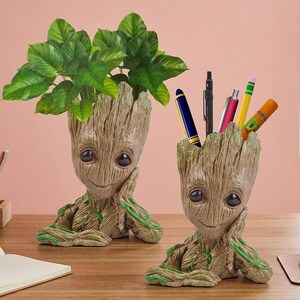 Marvel Avengers Infinity War Groot Wooden Look Flower Pot & Pen Holder | Baby Groot Planter Desk Organizer | Tree Man Decorative Container