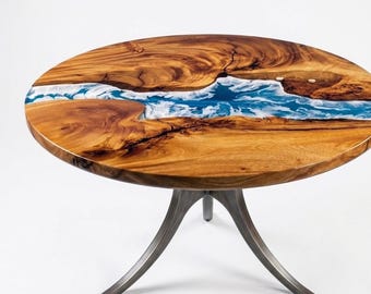 Blue Epoxy River Round Coffee Table 24x24 Inches – Handmade Wooden Resin Table | Modern Living Room Center Table | Unique Home Decor