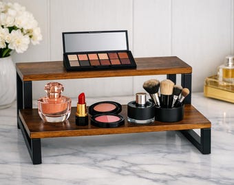 Juego de 2 estantes de pared rústicos de madera, estantes flotantes dobles, almacenamiento y decoración de pared estilo granja, organizador para baño, cocina y dormitorio.