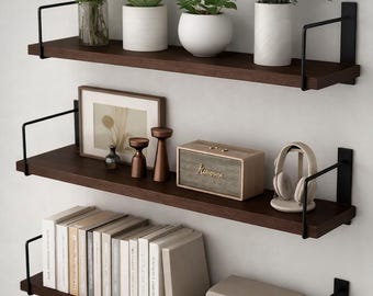 Zestaw półek ściennych Urban Wood, wiszące półki z drewna do dekoracji ścian, nowoczesne półki ekspozycyjne do salonu, sypialni i kuchni