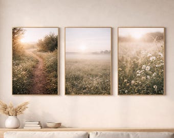 Stampe di paesaggi beige, decorazioni murali minimaliste, arte giapponese per soggiorno (download digitale)