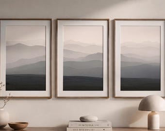 Set di 3 stampe minimaliste di montagna, trittico paesaggistico neutro (download digitale)