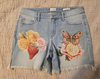 Women's size 8, Floral applique, shorts. Boho gypsy vibe, festival