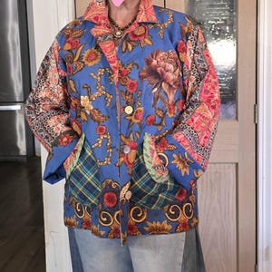 Women's multi-colored patchwork applique boho lined jacket, XL