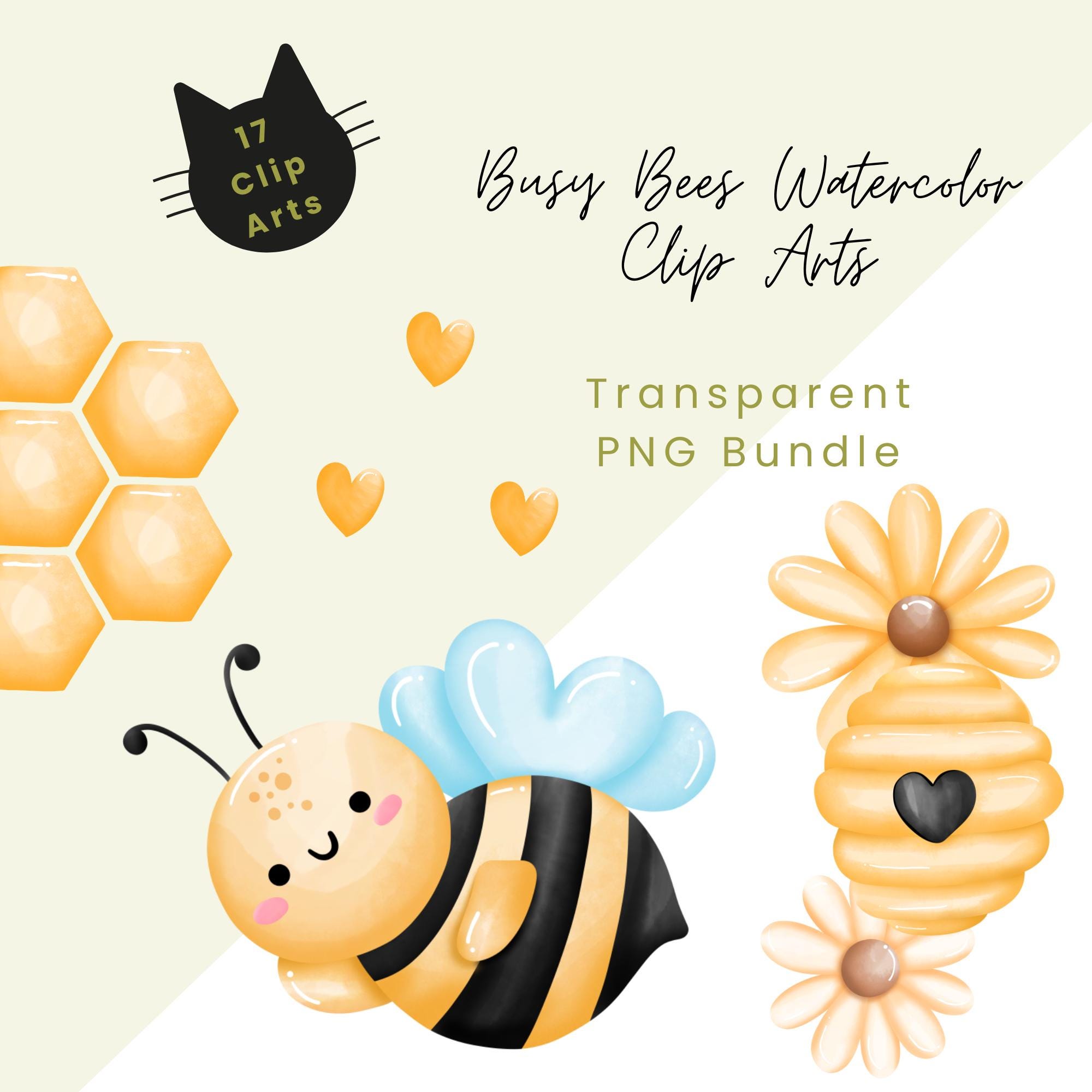 Cute Bee Clipart Bundle PNG, Watercolor Bees Clipart, Honey Bee ...