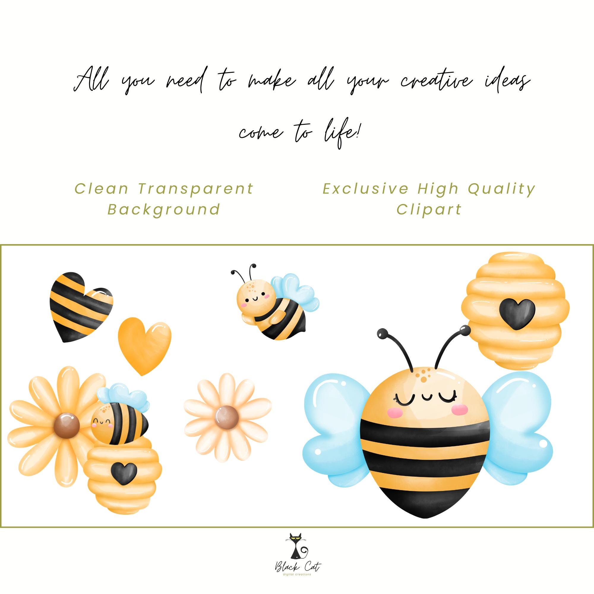 Cute Bee Clipart Bundle PNG, Watercolor Bees Clipart, Honey Bee ...