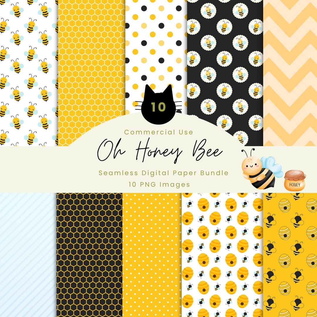 Bee Digital Paper Bundle | Honey Bee Seamless Patterns | Bumble Bee ...