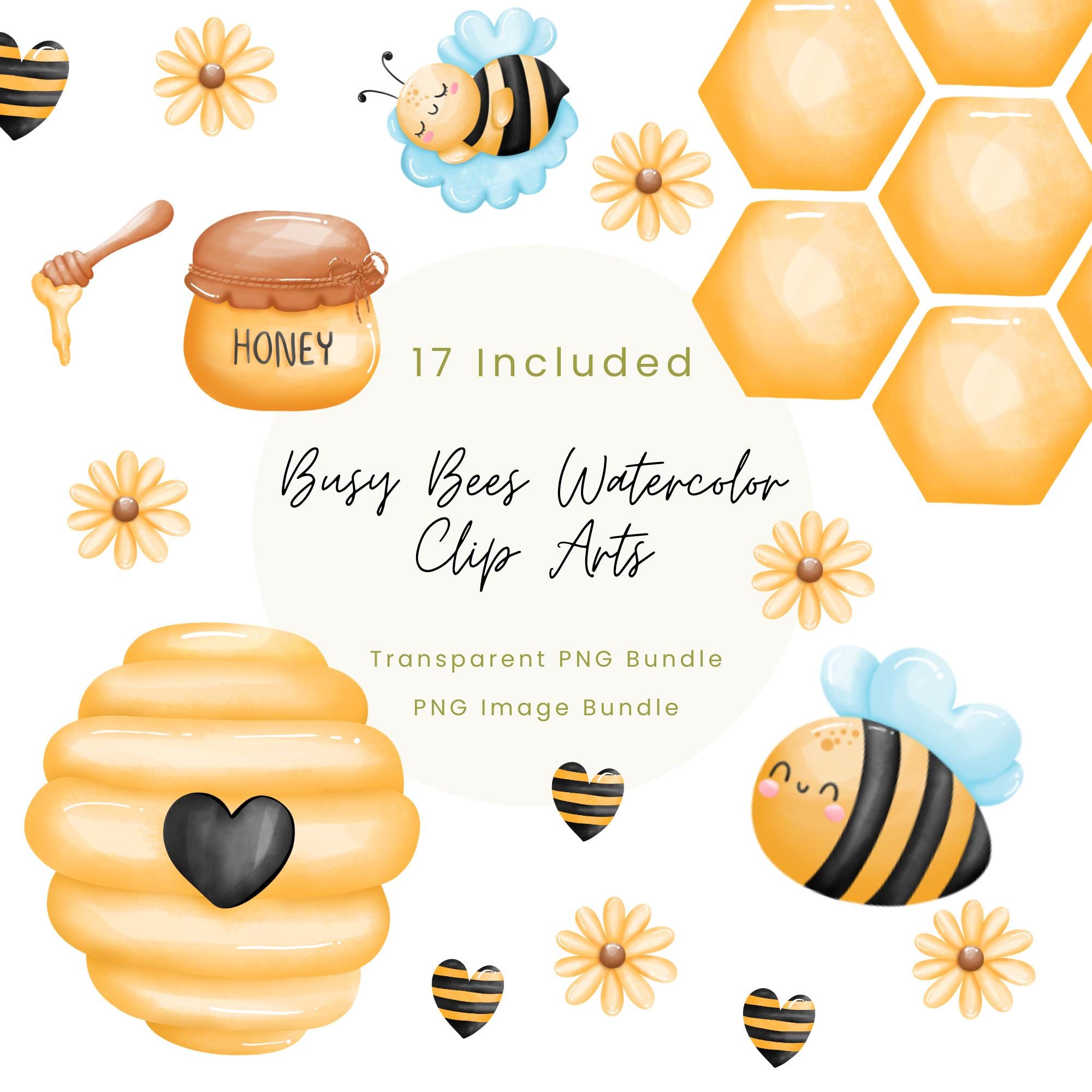 Cute Bee Clipart Bundle PNG, Watercolor Bees Clipart, Honey Bee ...