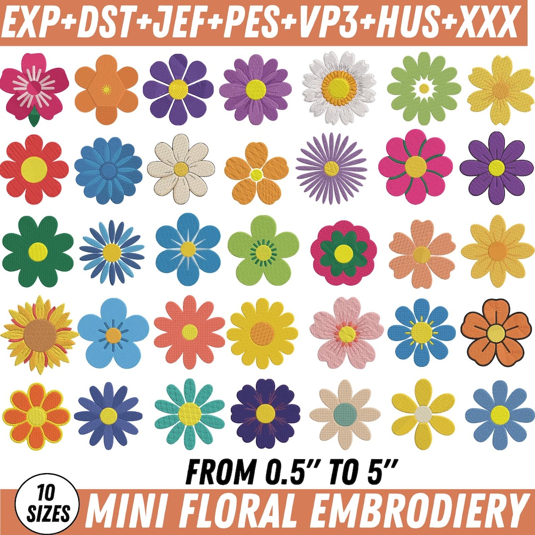 Floral Machine Embroidery Design Bundle, Mini Flower Designs, PES,DST ...