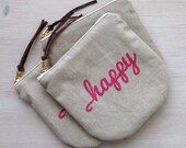 Small Zip Pouch - Happy in Raspberry