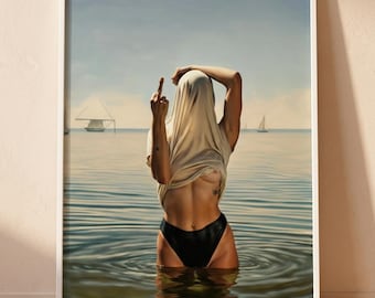 Empowered Female Figure Wall Art – Sensual Lady at Shore (Digital Download)