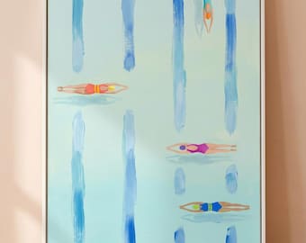 Minimalist Swimmers Art – Colorful Poolside Painting (Digital Print)