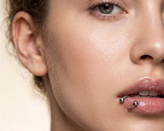 Lip Piercing S Bar, External Thread Lip Stud, Curved Lip Ring, Snake Bite Lip Jewelry, Labret Piercing, Body Jewelry
