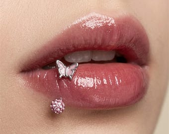 Butterfly Lip Ring Jewelry, Colorful Butterfly Hoop Lip Piercing, Sparkle Ball Charm Labret Ring, Cute Y2K Body Jewelry Gift
